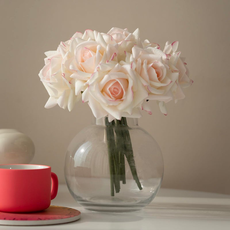 DUYONE Artificial Roses Single Stem 10pcs Fake Silk Flower Arrangement Bouquet Real Touch for Home Party Wedding Decoration(Pink Edge) - Image 4